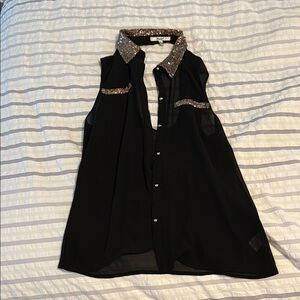 Papaya Black and White Embellished Buttoned Blouse